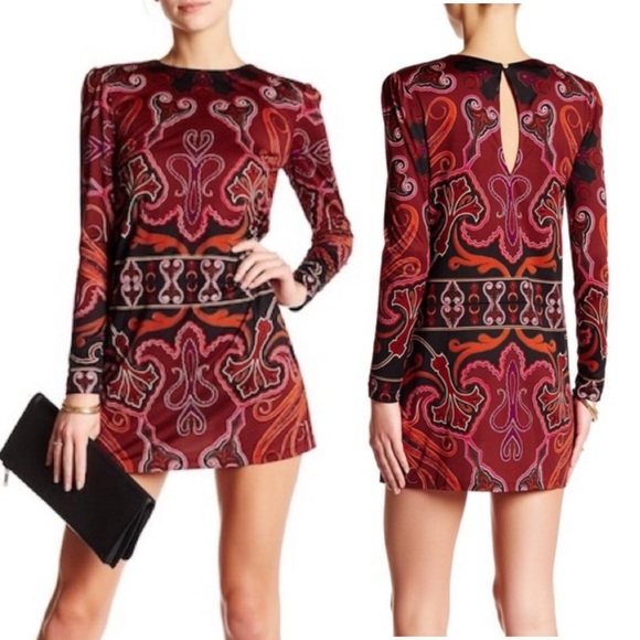 Rachel Zoe x Revolve Silk Magnum Shift Dress in Bordeaux Print Size 6 Keyhole - Picture 7 of 12